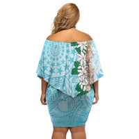 Cook Islands Tiare Maori With Conch Shell Off Shoulder Short Dress Pasifika Fest Polynesian Tattoo Turquoise