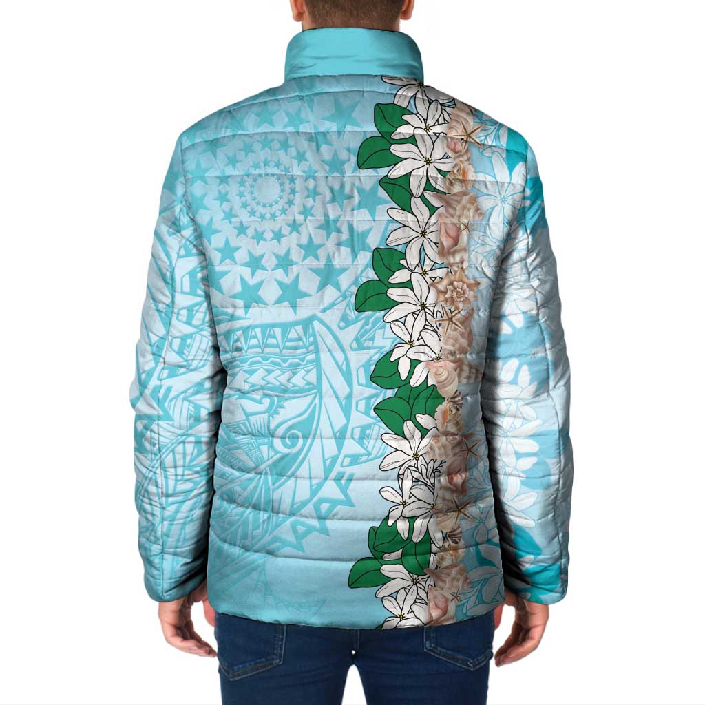 Cook Islands Tiare Maori With Conch Shell Padded Jacket Pasifika Fest Polynesian Tattoo Turquoise