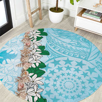 Cook Islands Tiare Maori With Conch Shell Round Carpet Pasifika Fest Polynesian Tattoo Turquoise