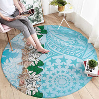 Cook Islands Tiare Maori With Conch Shell Round Carpet Pasifika Fest Polynesian Tattoo Turquoise
