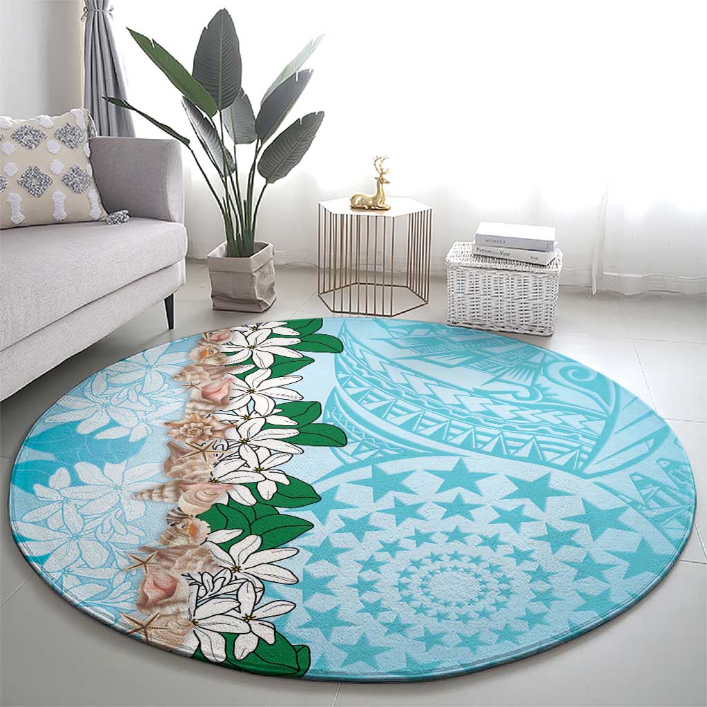 Cook Islands Tiare Maori With Conch Shell Round Carpet Pasifika Fest Polynesian Tattoo Turquoise