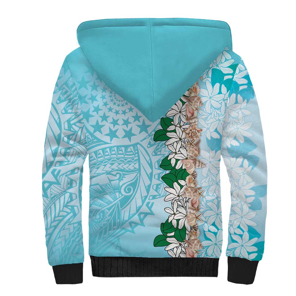 Cook Islands Tiare Maori With Conch Shell Sherpa Hoodie Pasifika Fest Polynesian Tattoo Turquoise