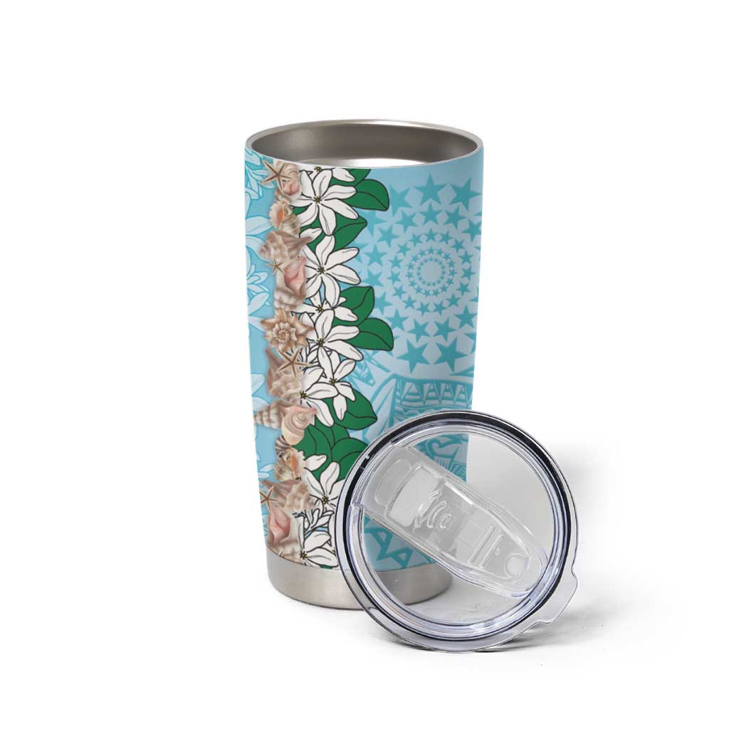 Cook Islands Tiare Maori With Conch Shell Tumbler Cup Pasifika Fest Polynesian Tattoo Turquoise