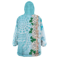Cook Islands Tiare Maori With Conch Shell Wearable Blanket Hoodie Pasifika Fest Polynesian Tattoo Turquoise