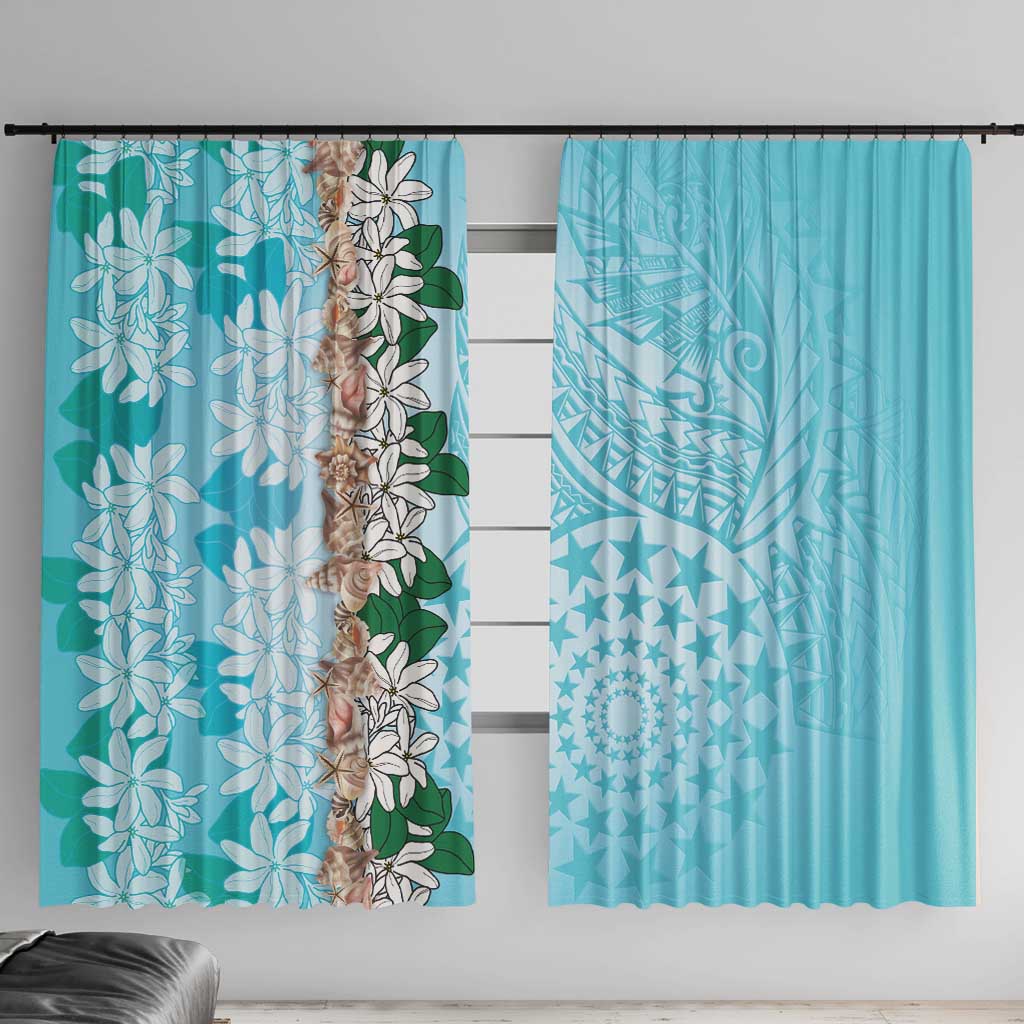 Cook Islands Tiare Maori With Conch Shell Window Curtain Pasifika Fest Polynesian Tattoo Turquoise