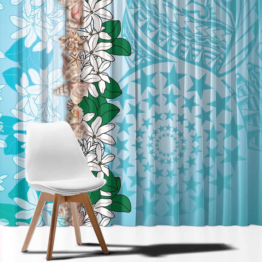 Cook Islands Tiare Maori With Conch Shell Window Curtain Pasifika Fest Polynesian Tattoo Turquoise