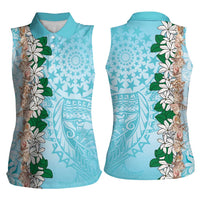 Cook Islands Tiare Maori With Conch Shell Women Sleeveless Polo Shirt Pasifika Fest Polynesian Tattoo Turquoise LT14 - Polynesian Pride