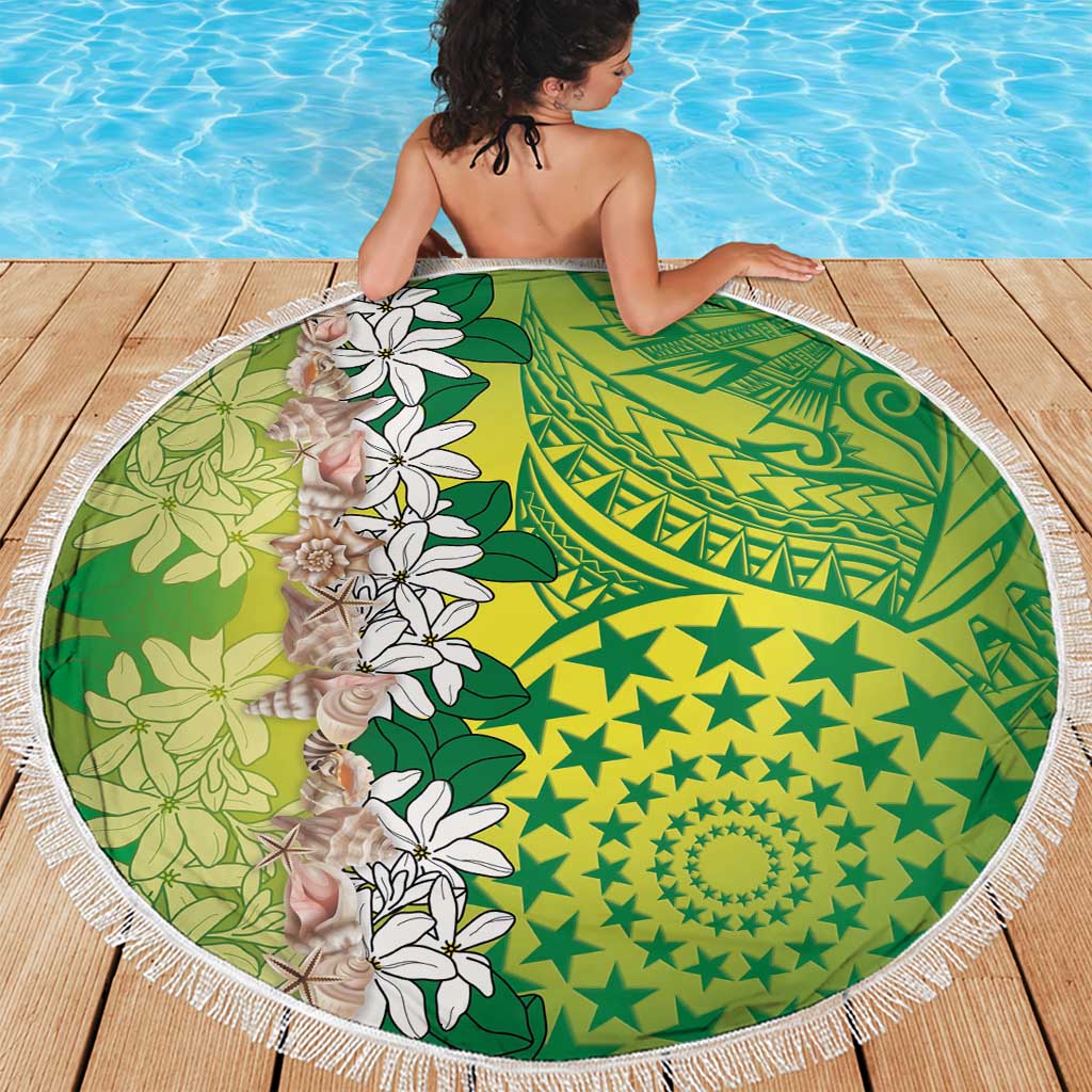 Cook Islands Tiare Maori With Conch Shell Beach Blanket Pasifika Fest Polynesian Tattoo Green