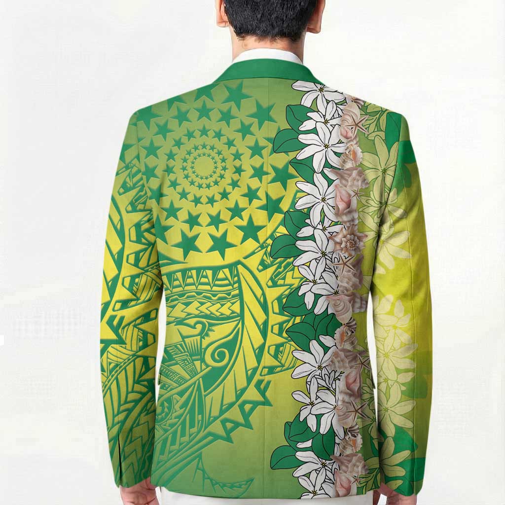 Cook Islands Tiare Maori With Conch Shell Blazer Pasifika Fest Polynesian Tattoo Green