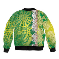 Cook Islands Tiare Maori With Conch Shell Bomber Jacket Pasifika Fest Polynesian Tattoo Green
