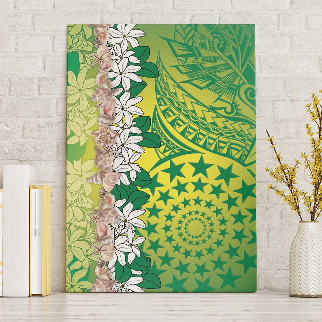 Cook Islands Tiare Maori With Conch Shell Canvas Wall Art Pasifika Fest Polynesian Tattoo Green