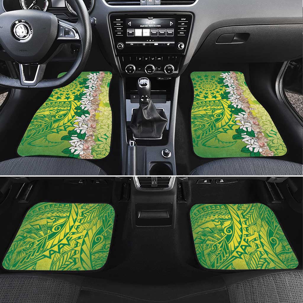 Cook Islands Tiare Maori With Conch Shell Car Mats Pasifika Fest Polynesian Tattoo Green