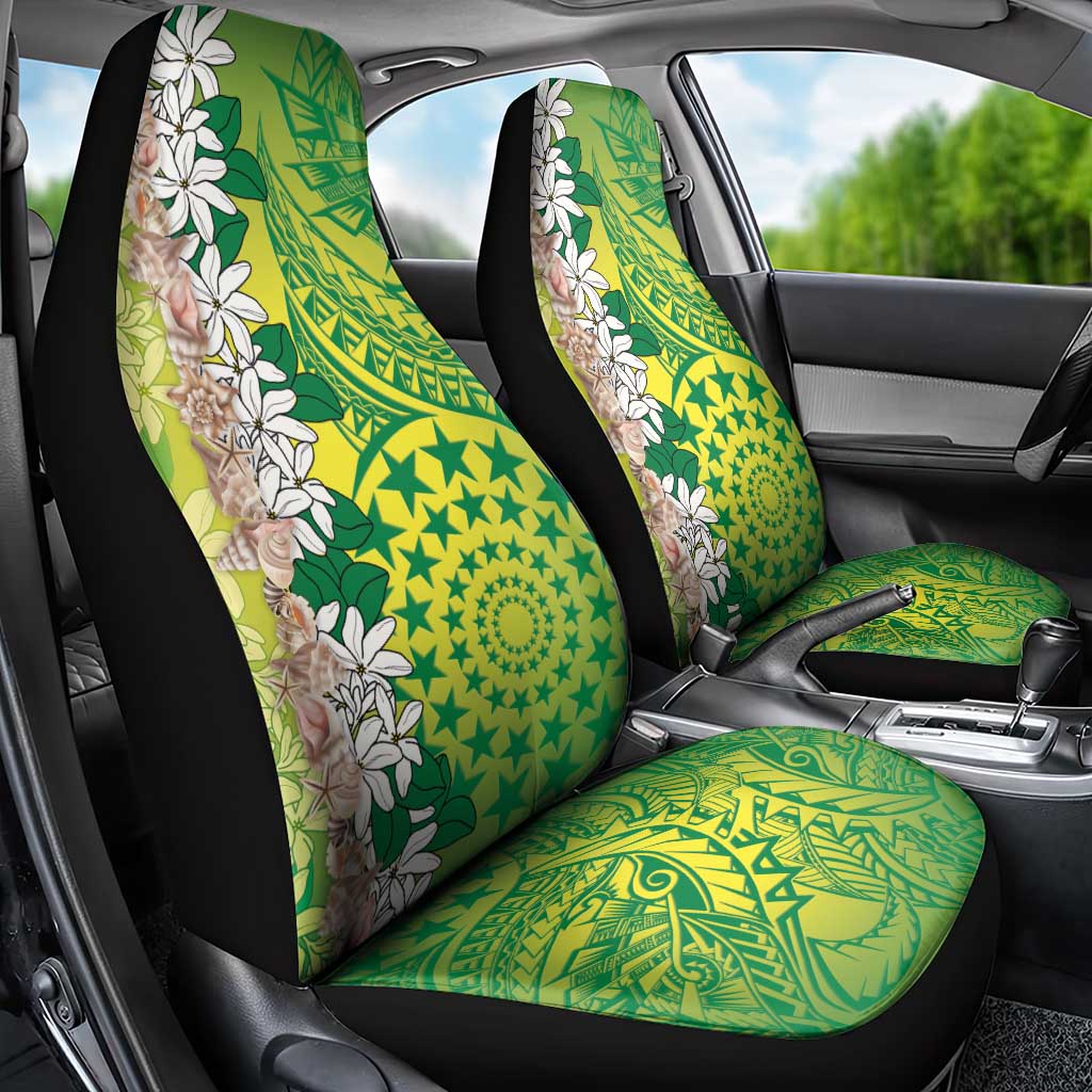 Cook Islands Tiare Maori With Conch Shell Car Seat Cover Pasifika Fest Polynesian Tattoo Green