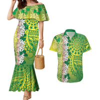 Cook Islands Tiare Maori With Conch Shell Couples Matching Mermaid Dress and Hawaiian Shirt Pasifika Fest Polynesian Tattoo Green LT14 Green - Polynesian Pride