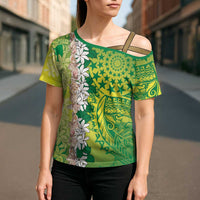 Cook Islands Tiare Maori With Conch Shell Cross Shoulder Shirt Pasifika Fest Polynesian Tattoo Green