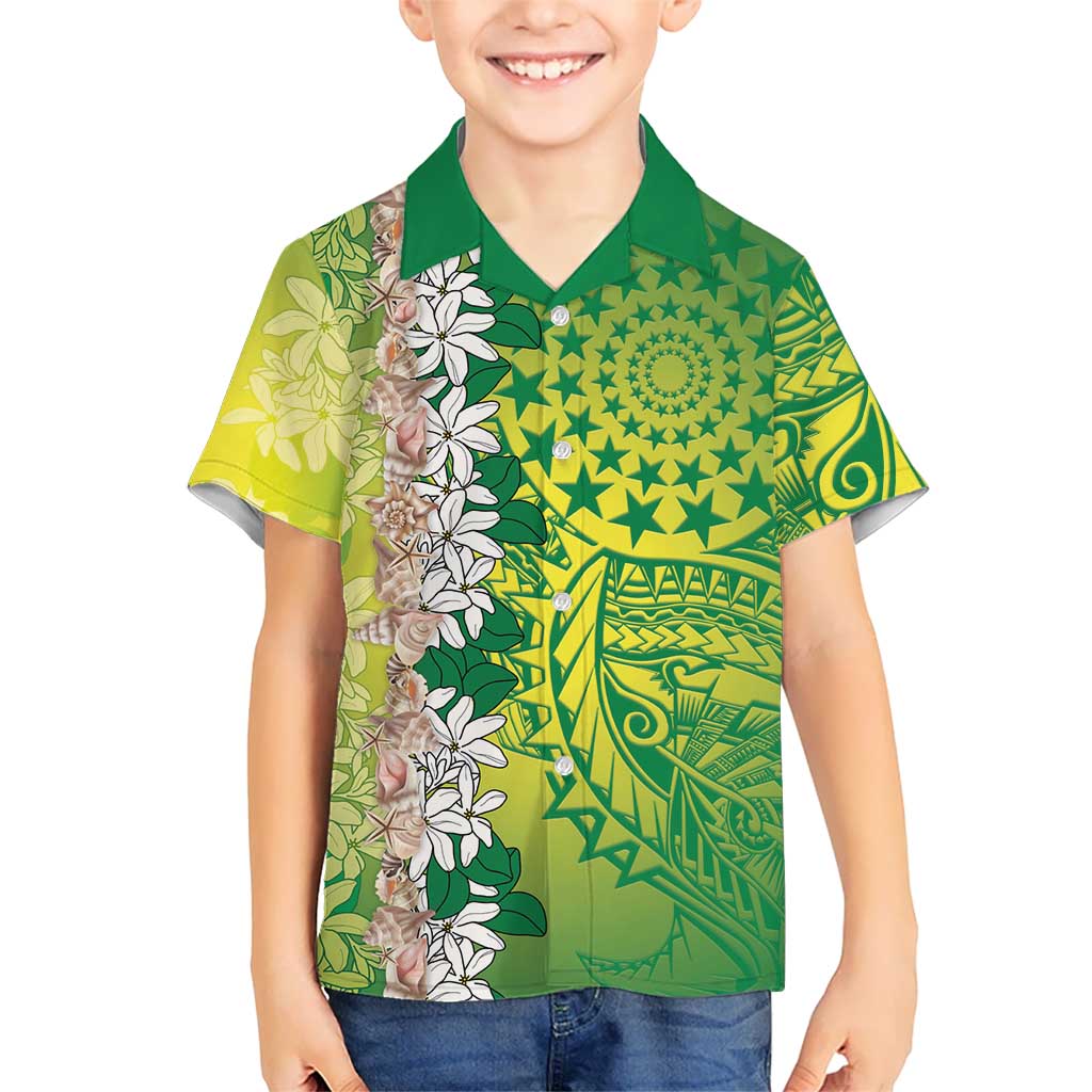 Cook Islands Tiare Maori With Conch Shell Family Matching Mermaid Dress and Hawaiian Shirt Pasifika Fest Polynesian Tattoo Green LT14 Son's Shirt Green - Polynesian Pride