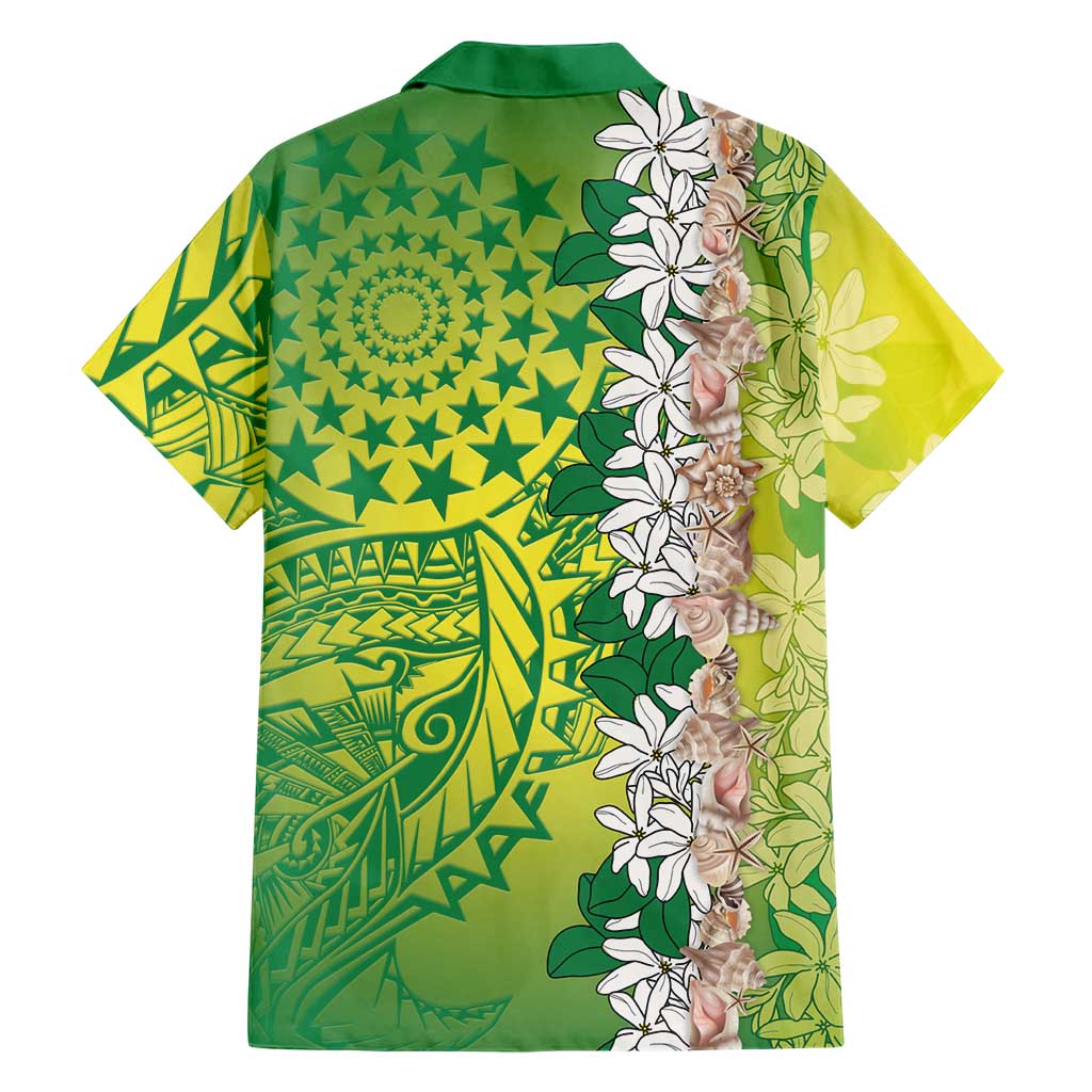 Cook Islands Tiare Maori With Conch Shell Family Matching Off Shoulder Maxi Dress and Hawaiian Shirt Pasifika Fest Polynesian Tattoo Green LT14 - Polynesian Pride