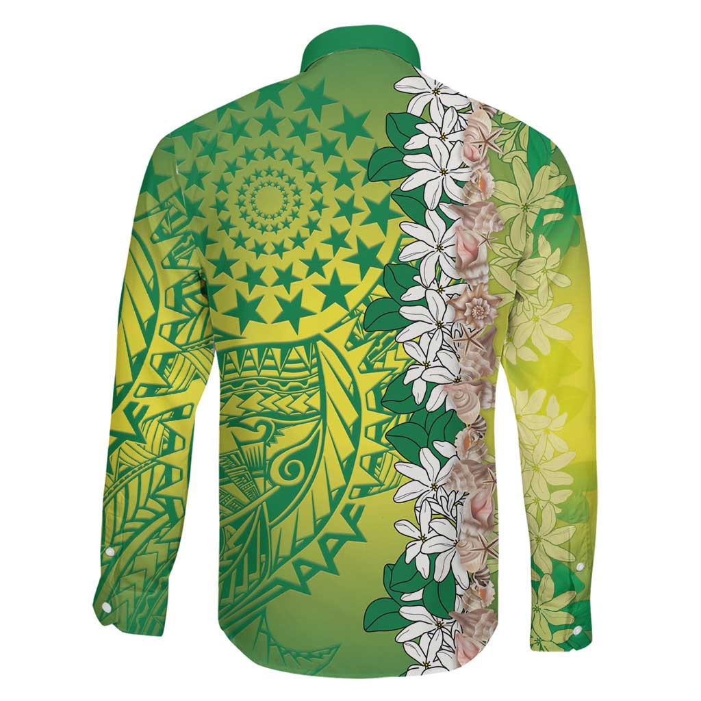 Cook Islands Tiare Maori With Conch Shell Family Matching Off Shoulder Maxi Dress and Hawaiian Shirt Pasifika Fest Polynesian Tattoo Green LT14 - Polynesian Pride
