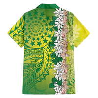 Cook Islands Tiare Maori With Conch Shell Family Matching Off Shoulder Short Dress and Hawaiian Shirt Pasifika Fest Polynesian Tattoo Green LT14 - Polynesian Pride