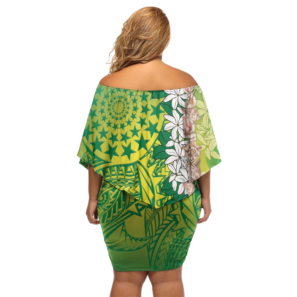 Cook Islands Tiare Maori With Conch Shell Family Matching Off Shoulder Short Dress and Hawaiian Shirt Pasifika Fest Polynesian Tattoo Green LT14 - Polynesian Pride