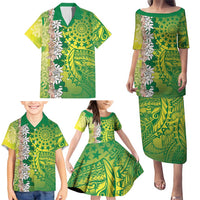 Cook Islands Tiare Maori With Conch Shell Family Matching Puletasi and Hawaiian Shirt Pasifika Fest Polynesian Tattoo Green LT14 - Polynesian Pride