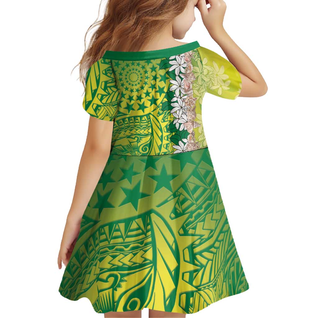 Cook Islands Tiare Maori With Conch Shell Family Matching Short Sleeve Bodycon Dress and Hawaiian Shirt Pasifika Fest Polynesian Tattoo Green LT14 - Polynesian Pride