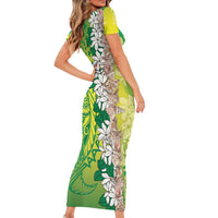 Cook Islands Tiare Maori With Conch Shell Family Matching Short Sleeve Bodycon Dress and Hawaiian Shirt Pasifika Fest Polynesian Tattoo Green LT14 - Polynesian Pride