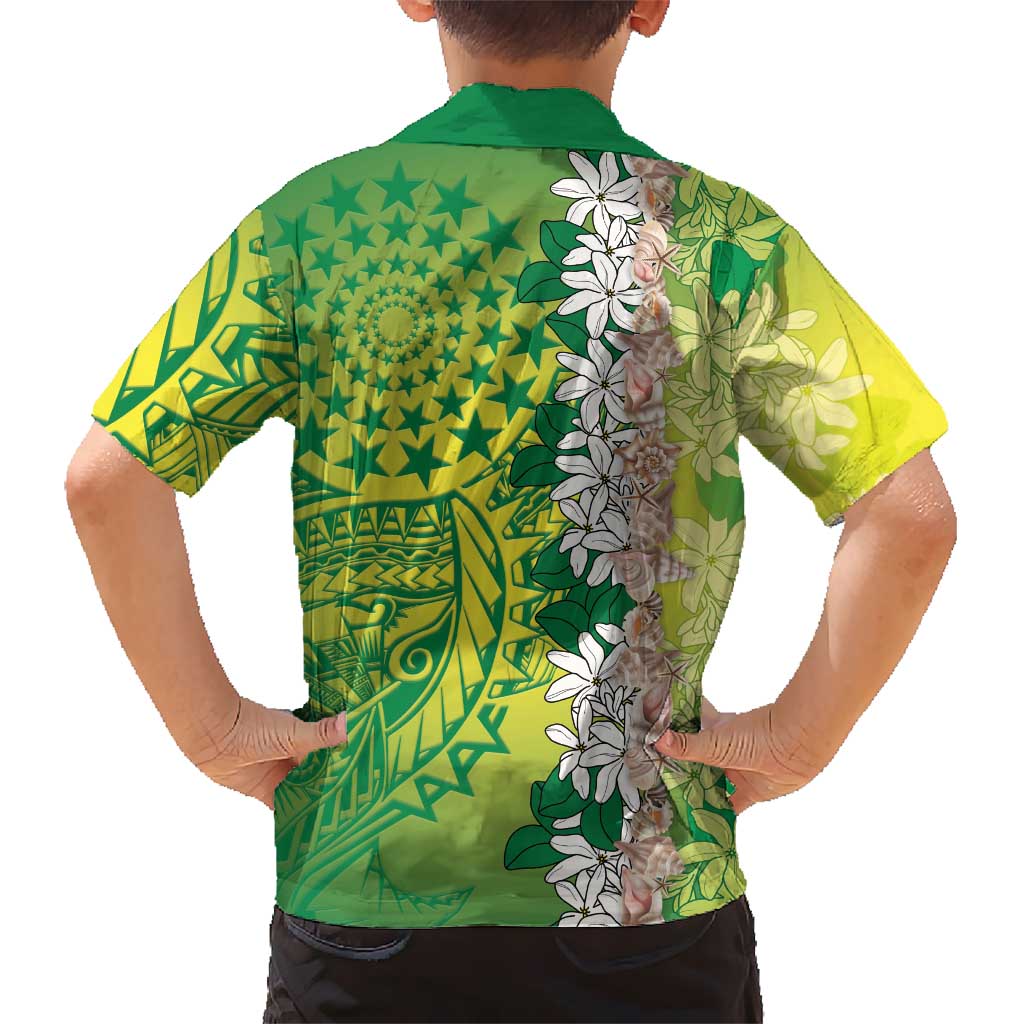 Cook Islands Tiare Maori With Conch Shell Family Matching Summer Maxi Dress and Hawaiian Shirt Pasifika Fest Polynesian Tattoo Green LT14 - Polynesian Pride