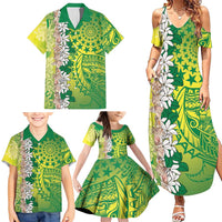 Cook Islands Tiare Maori With Conch Shell Family Matching Summer Maxi Dress and Hawaiian Shirt Pasifika Fest Polynesian Tattoo Green LT14 - Polynesian Pride