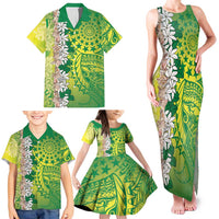 Cook Islands Tiare Maori With Conch Shell Family Matching Tank Maxi Dress and Hawaiian Shirt Pasifika Fest Polynesian Tattoo Green LT14 - Polynesian Pride