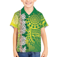 Cook Islands Tiare Maori With Conch Shell Family Matching Tank Maxi Dress and Hawaiian Shirt Pasifika Fest Polynesian Tattoo Green LT14 Son's Shirt Green - Polynesian Pride