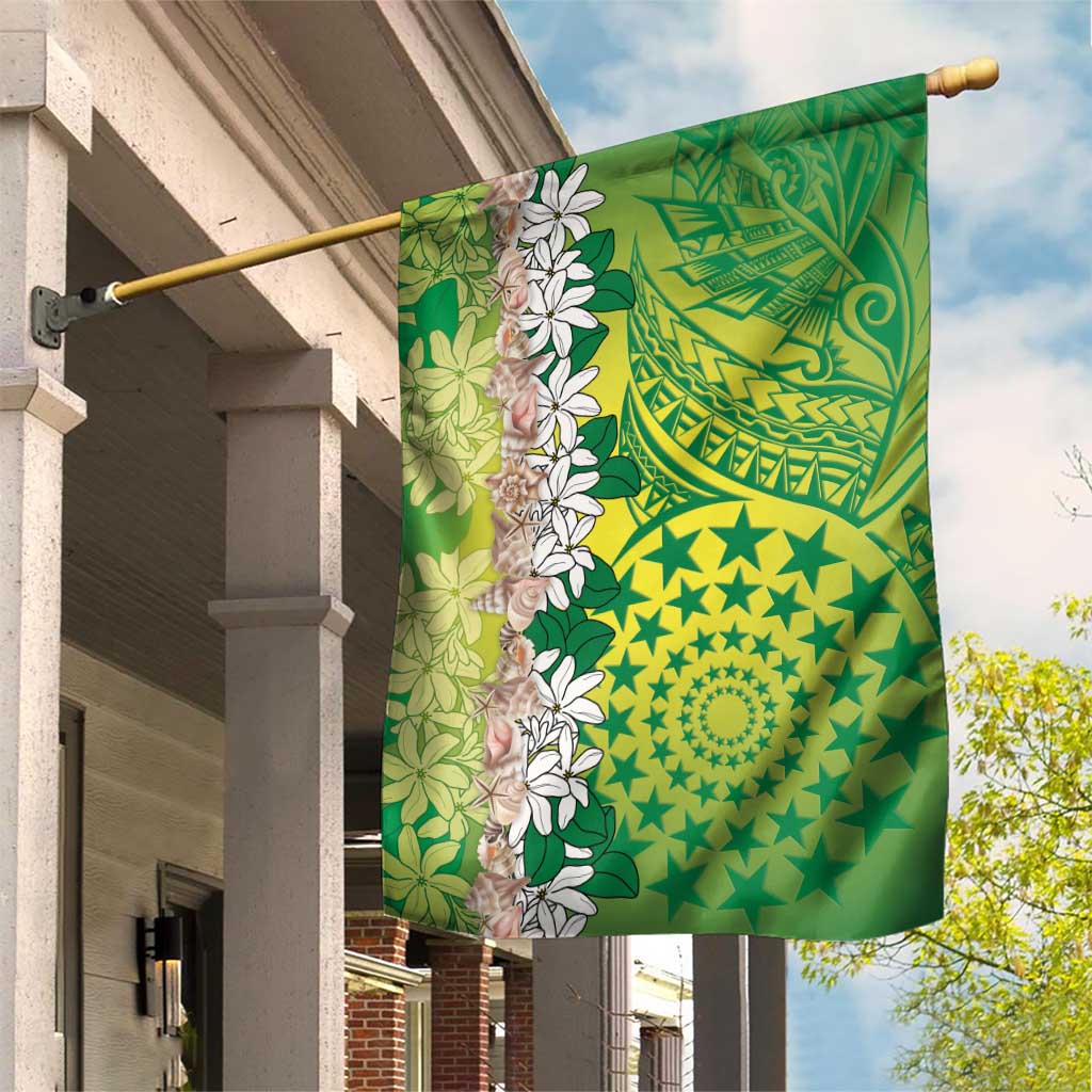Cook Islands Tiare Maori With Conch Shell Garden Flag Pasifika Fest Polynesian Tattoo Green
