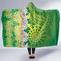 Cook Islands Tiare Maori With Conch Shell Hooded Blanket Pasifika Fest Polynesian Tattoo Green