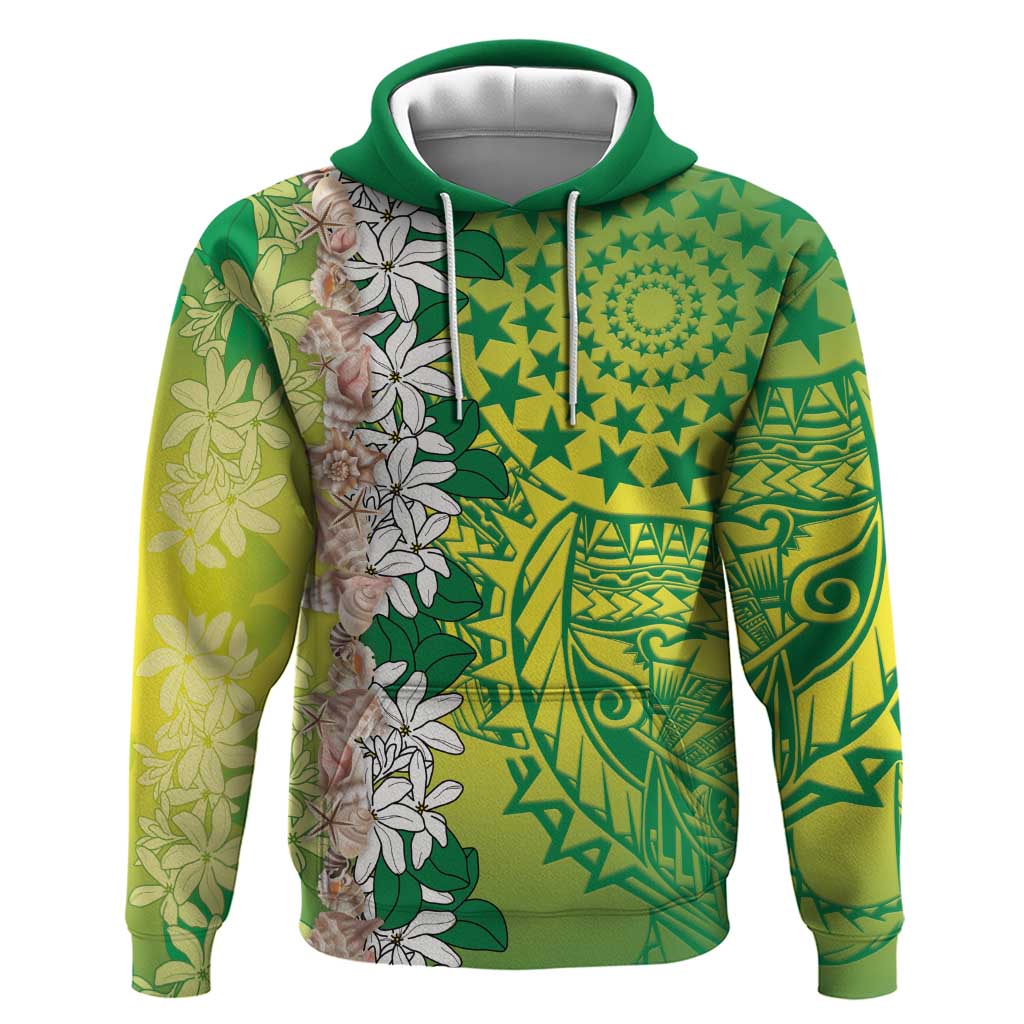 Cook Islands Tiare Maori With Conch Shell Hoodie Pasifika Fest Polynesian Tattoo Green