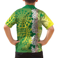 Cook Islands Tiare Maori With Conch Shell Kid Hawaiian Shirt Pasifika Fest Polynesian Tattoo Green