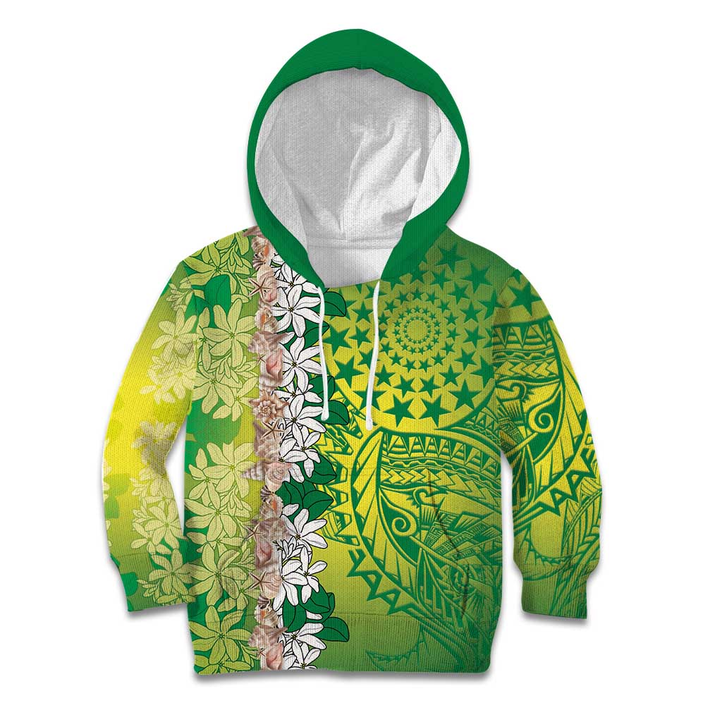 Cook Islands Tiare Maori With Conch Shell Kid Hoodie Pasifika Fest Polynesian Tattoo Green