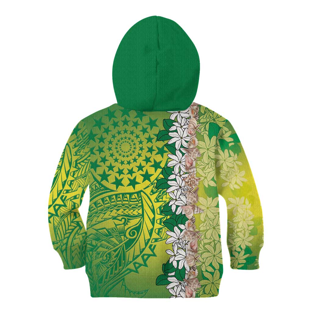 Cook Islands Tiare Maori With Conch Shell Kid Hoodie Pasifika Fest Polynesian Tattoo Green