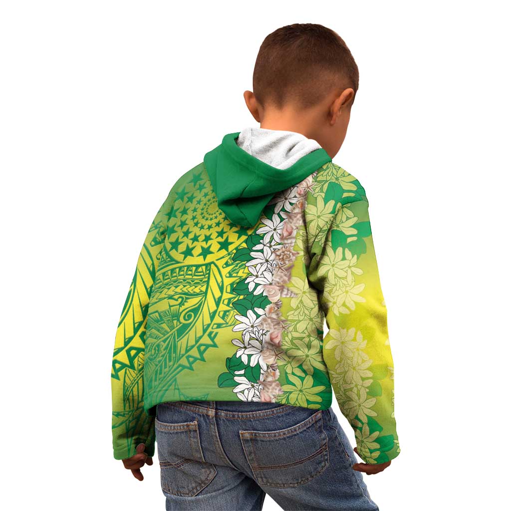 Cook Islands Tiare Maori With Conch Shell Kid Hoodie Pasifika Fest Polynesian Tattoo Green