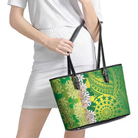 Cook Islands Tiare Maori With Conch Shell Leather Tote Bag Pasifika Fest Polynesian Tattoo Green