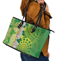 Cook Islands Tiare Maori With Conch Shell Leather Tote Bag Pasifika Fest Polynesian Tattoo Green