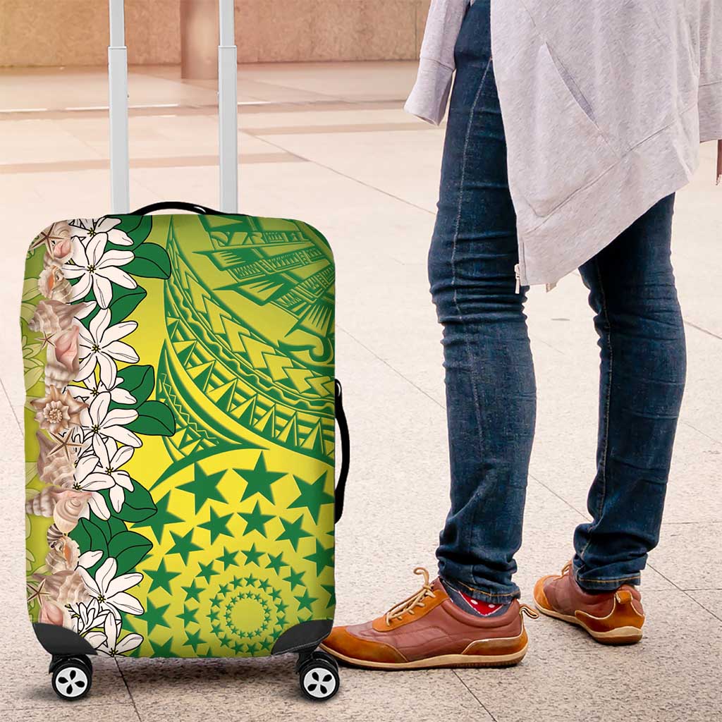 Cook Islands Tiare Maori With Conch Shell Luggage Cover Pasifika Fest Polynesian Tattoo Green