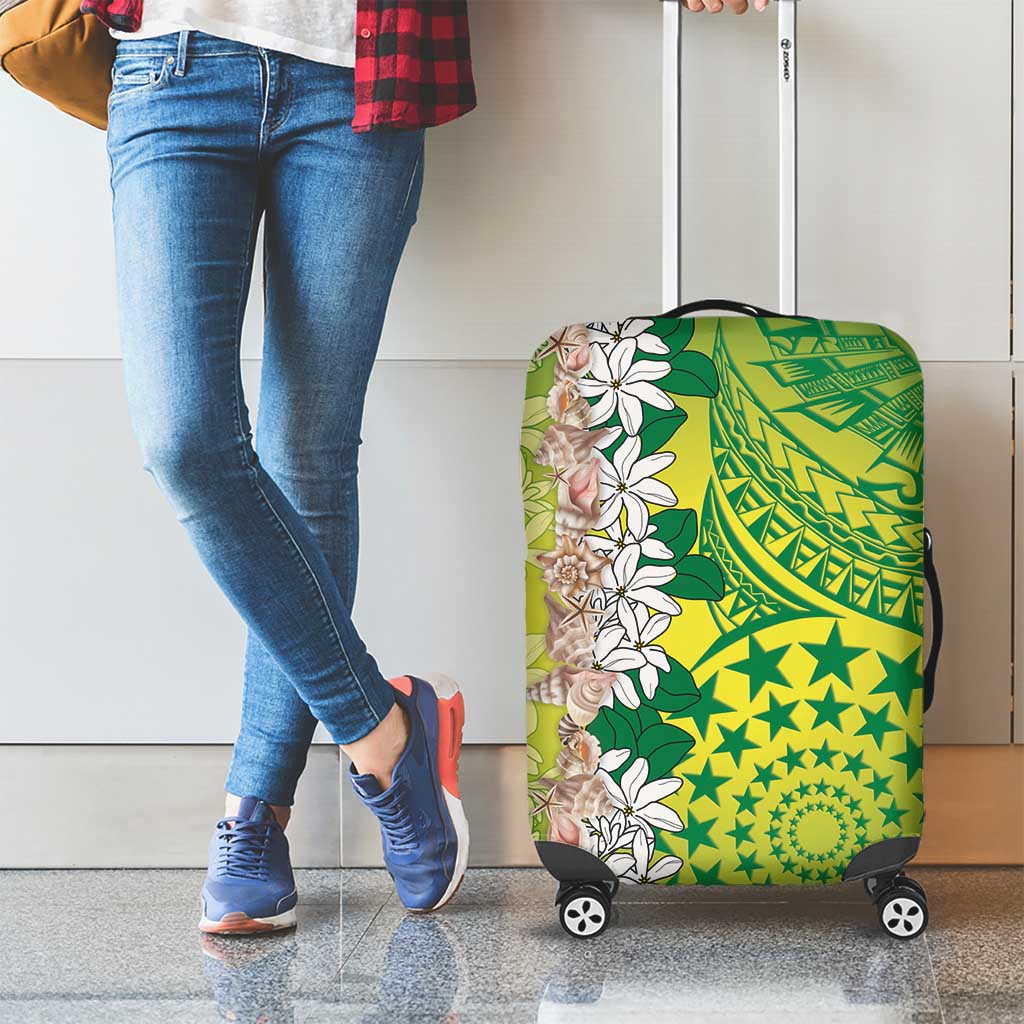 Cook Islands Tiare Maori With Conch Shell Luggage Cover Pasifika Fest Polynesian Tattoo Green