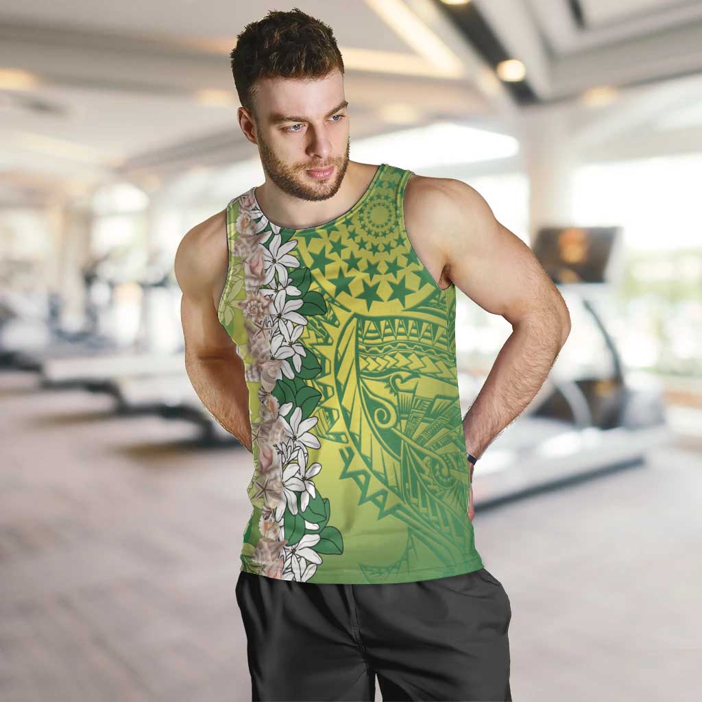 Cook Islands Tiare Maori With Conch Shell Men Tank Top Pasifika Fest Polynesian Tattoo Green