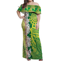 Cook Islands Tiare Maori With Conch Shell Off Shoulder Maxi Dress Pasifika Fest Polynesian Tattoo Green