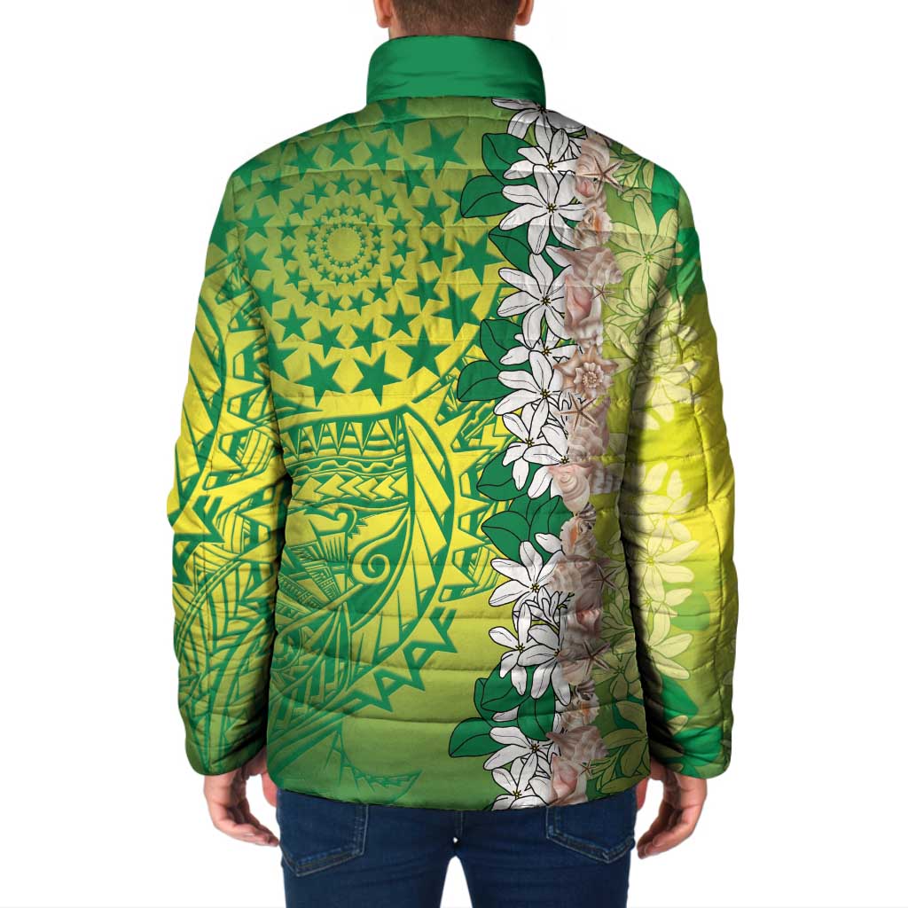 Cook Islands Tiare Maori With Conch Shell Padded Jacket Pasifika Fest Polynesian Tattoo Green