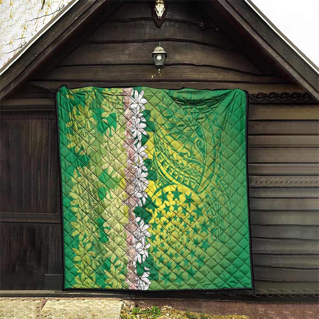 Cook Islands Tiare Maori With Conch Shell Quilt Pasifika Fest Polynesian Tattoo Green