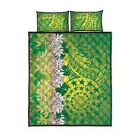 Cook Islands Tiare Maori With Conch Shell Quilt Bed Set Pasifika Fest Polynesian Tattoo Green