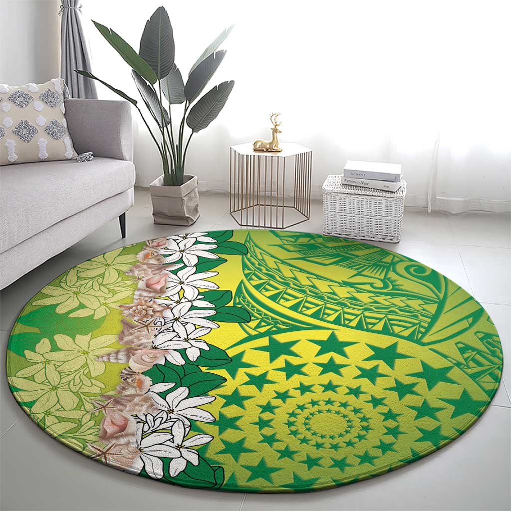 Cook Islands Tiare Maori With Conch Shell Round Carpet Pasifika Fest Polynesian Tattoo Green LT14 - Polynesian Pride
