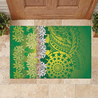 Cook Islands Tiare Maori With Conch Shell Rubber Doormat Pasifika Fest Polynesian Tattoo Green