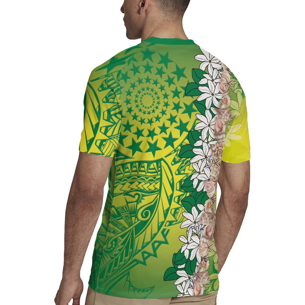 Cook Islands Tiare Maori With Conch Shell Rugby Jersey Pasifika Fest Polynesian Tattoo Green
